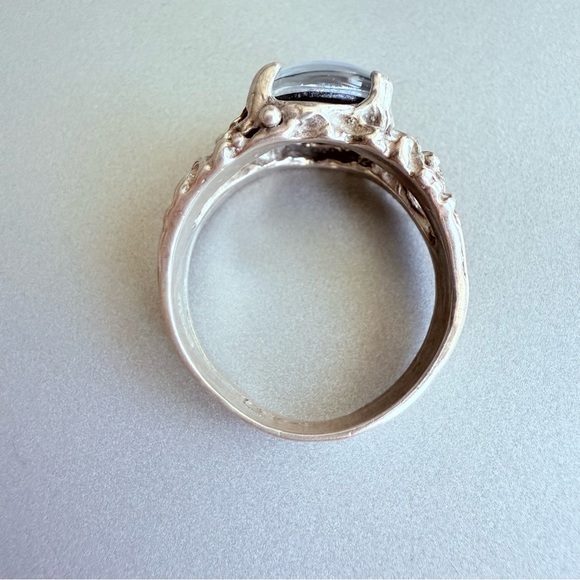 Fire Opal Doublet Artisan Made Textured Unisex Ring in Sterling Silver, … - Picture 2 of 10